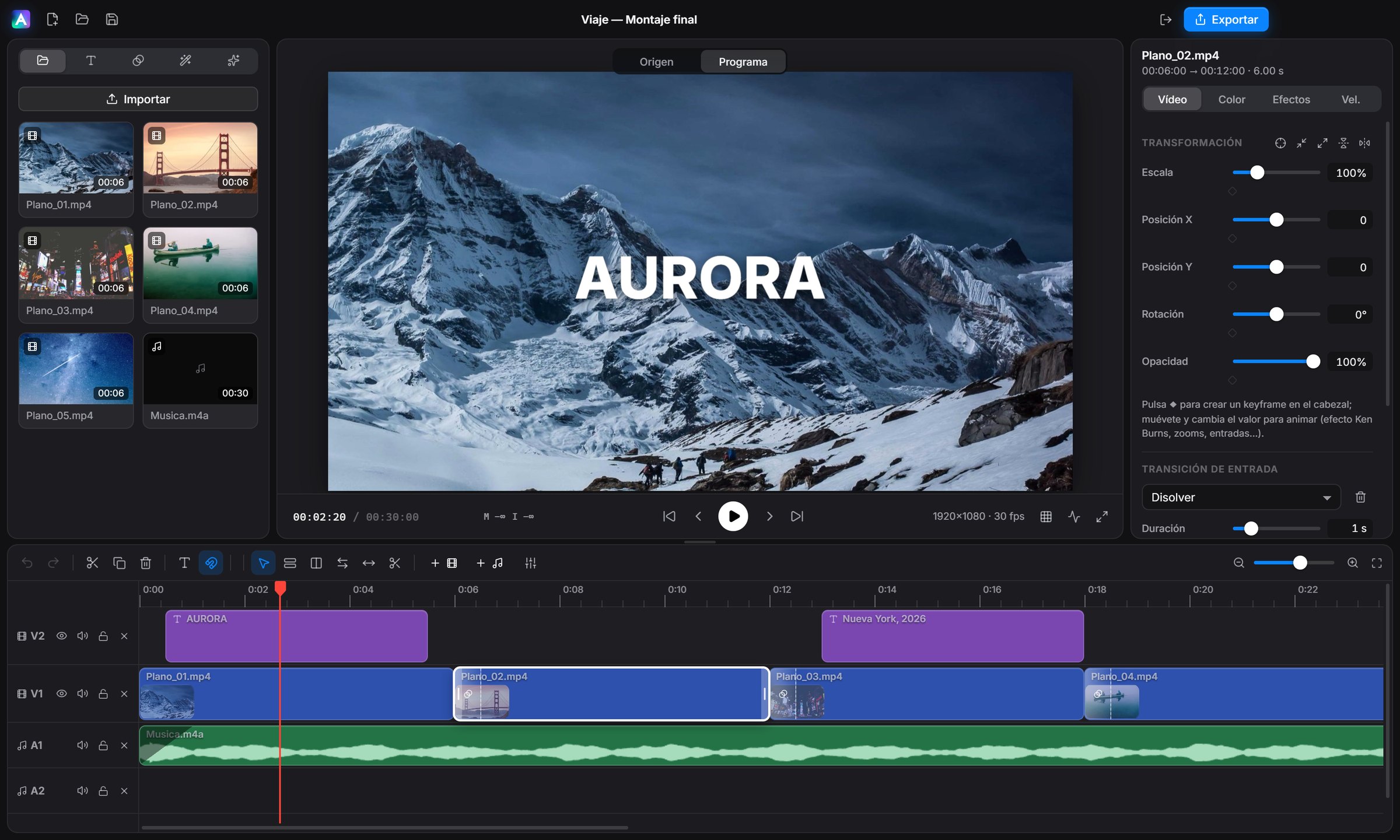 Interfaz de Aurora Studio